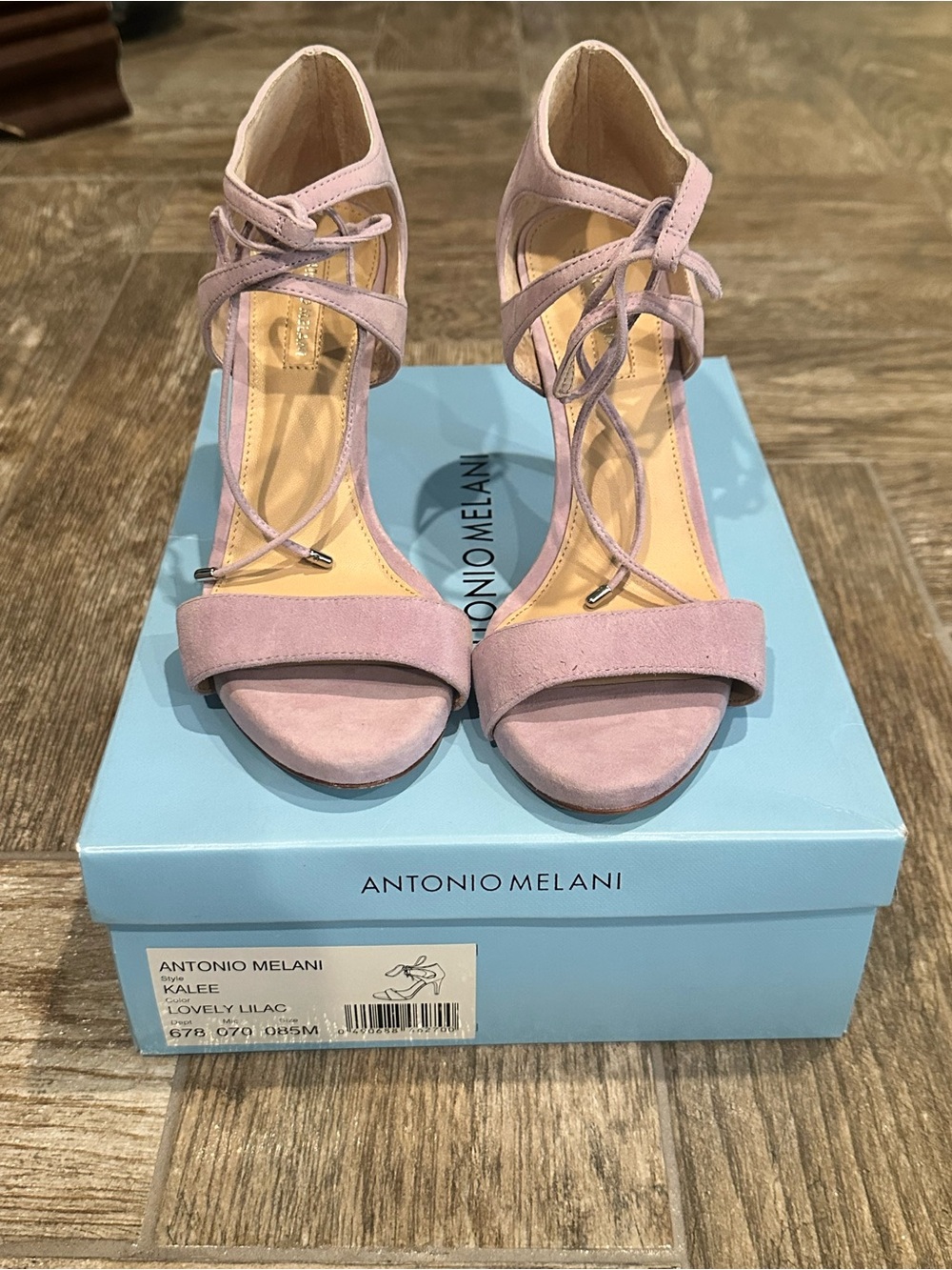 Vaneli Lilac Suede Lace-Up Open Toe Heels